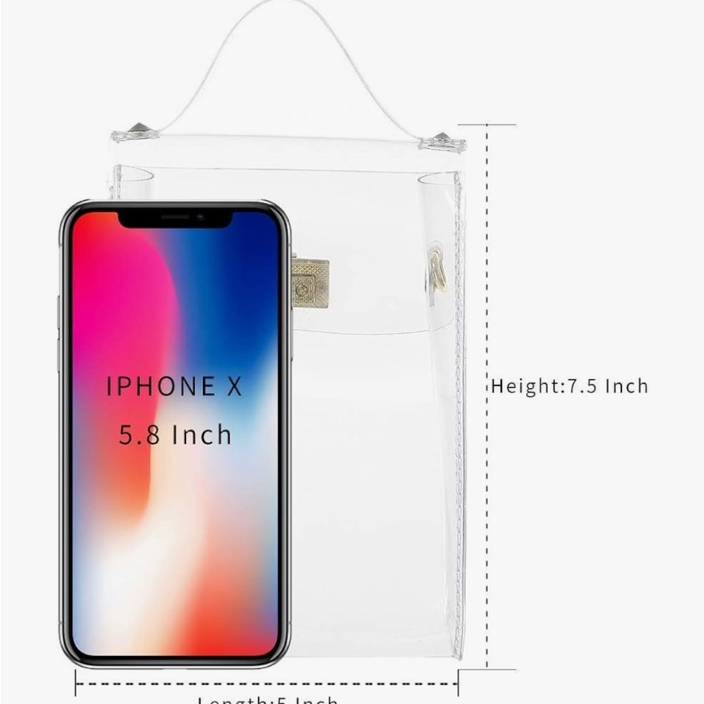 Clear & White Crossbody Bag with Gold Chain Accents Stadium Approved Purse - Picture 7 of 8